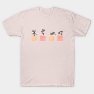 watercolor vases with growing flowers T-Shirt